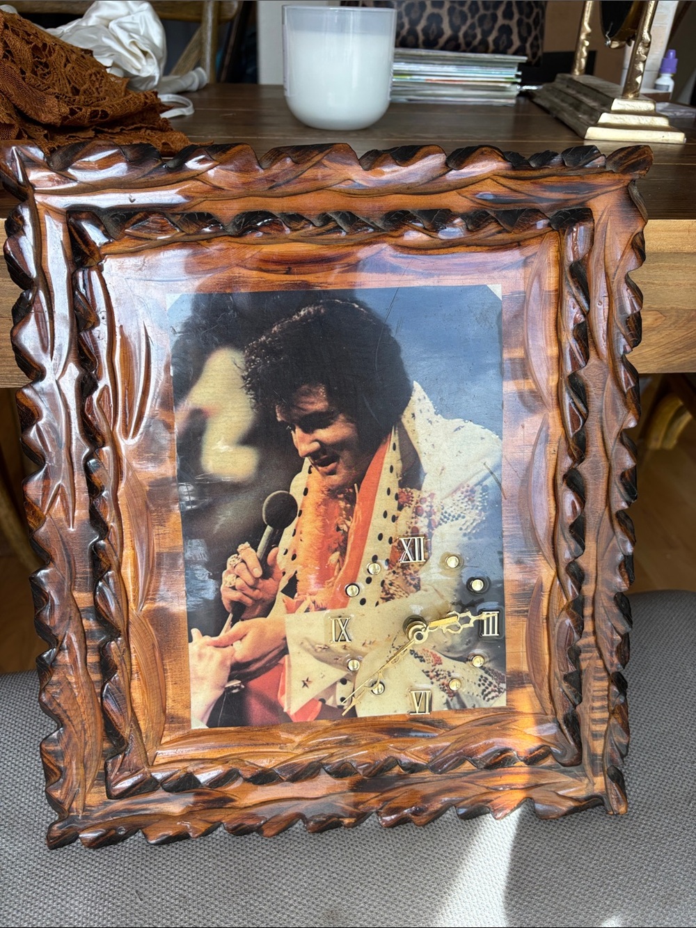 Vintage wood elvis clock